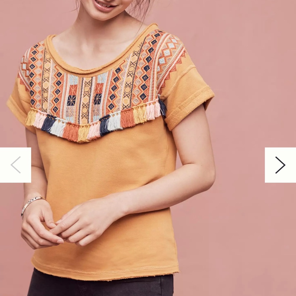 Anthropologie Valencia Tassel Embroidered Top